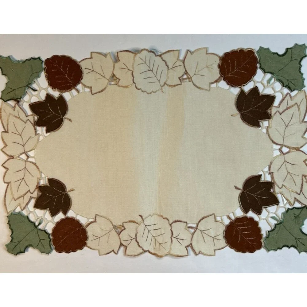 Fall Leaves Placemats Set of 4 & Table Runner Tapestry Autumn Color Sam Hedaya